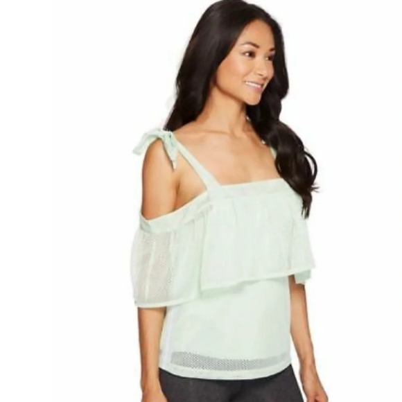 PUMA Extreme Off Shoulder Mesh Mint Ruffle Top  L - Picture 2 of 9